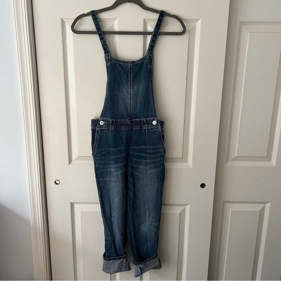 Dollhouse Womens‎ Medium Wash Blue Denim Straight Slouchy Overall Pants Size 0 - Picture 1 of 16